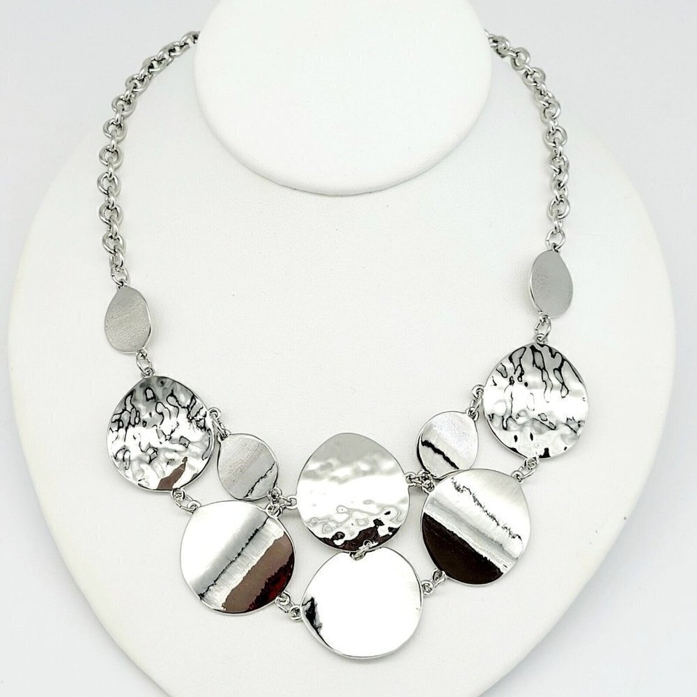 New Directions 20" Necklace Polished & Hammered Discs Thick Rolo Chain NEW
